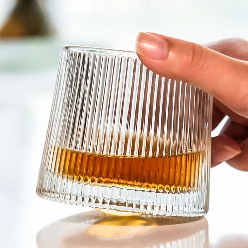 Classic Rotating Whiskey Glass with Wooden Base