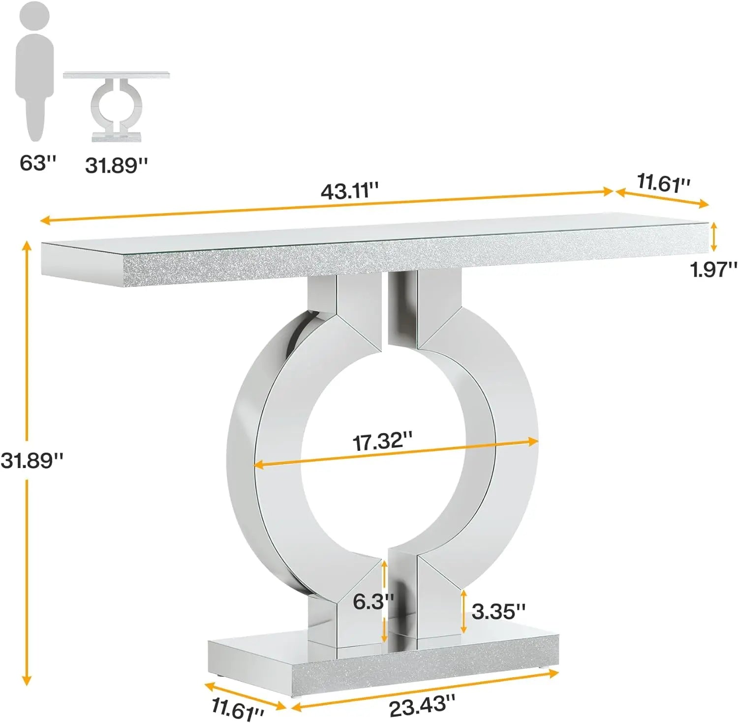 Elegant Mirrored Console Table with O-Shaped Base