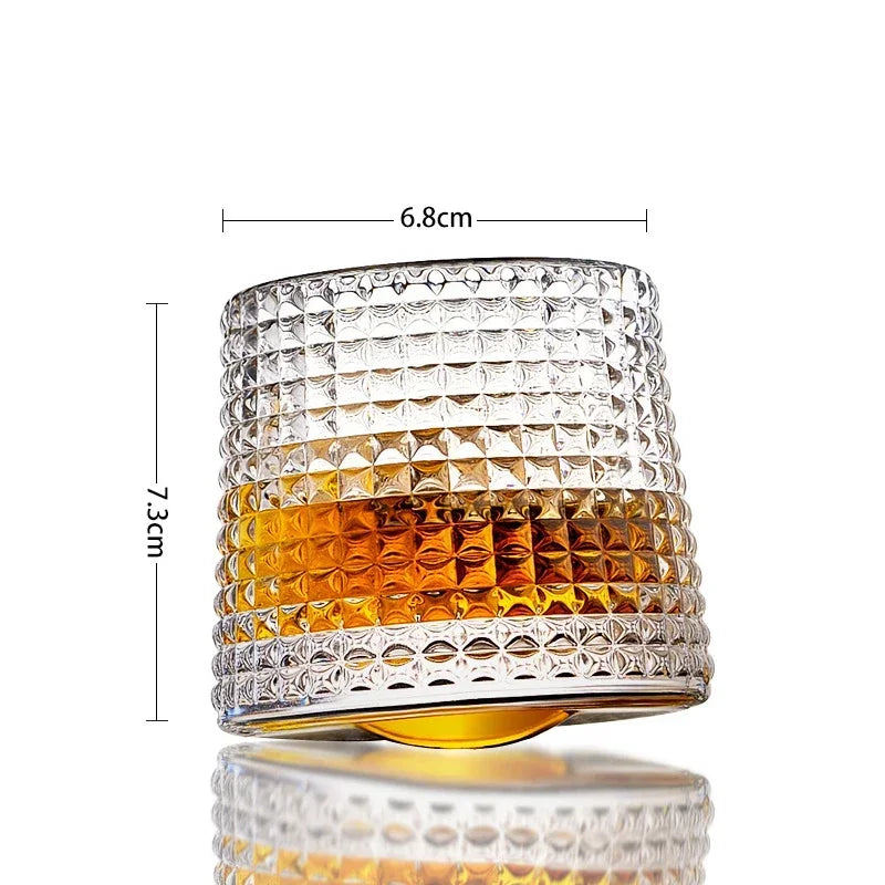 Classic Rotating Whiskey Glass with Wooden Base