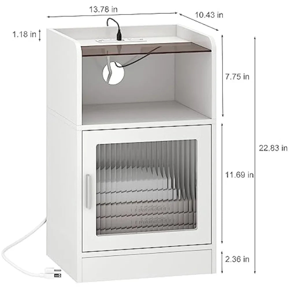 Bedside Table with Power Outlet and LED Light