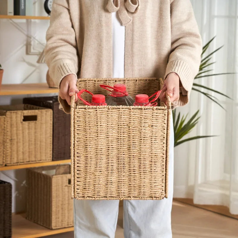 Stylish Folding Woven Storage Basket with Handle