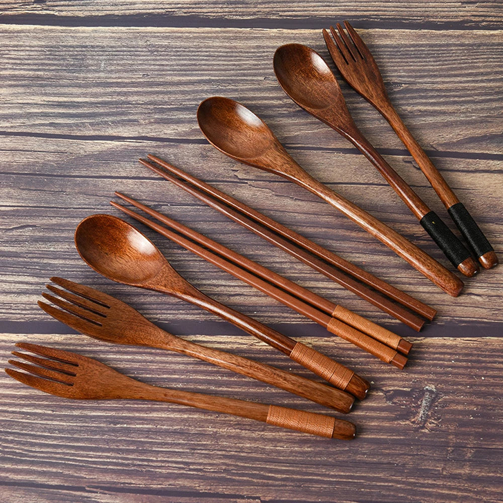 Wooden Cutlery Set in Rustic Style