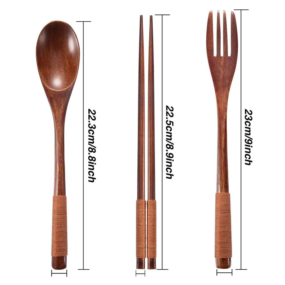 Wooden Cutlery Set in Rustic Style