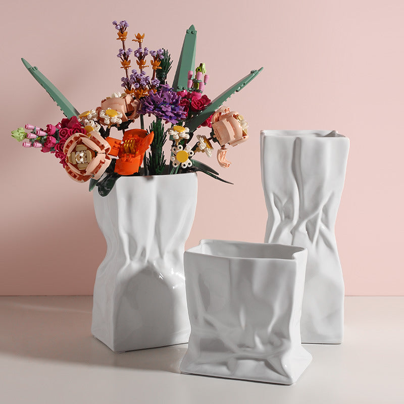 Nordic Style Pleated Ceramic Vase