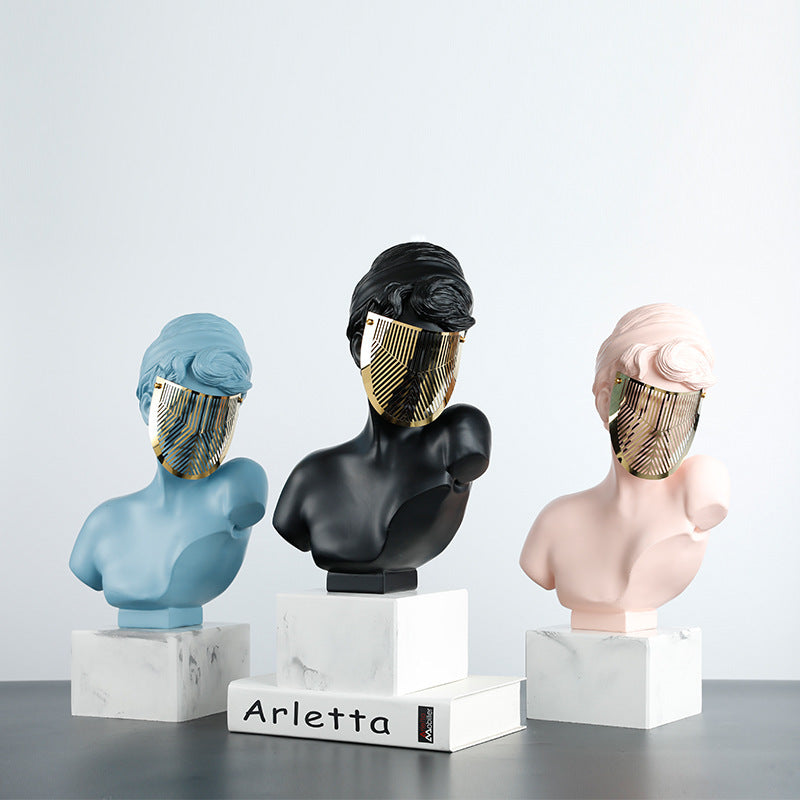 Modern Abstract Sculpture Masked Girl Hepburn Living Room