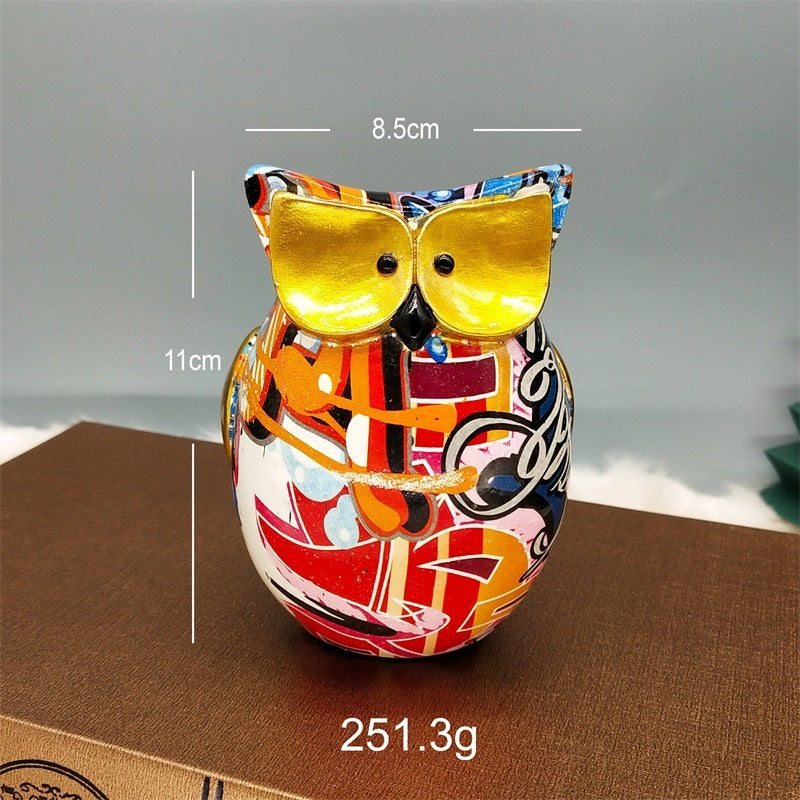 Modern Graffiti and Oil Painting Owl Resin Ornaments