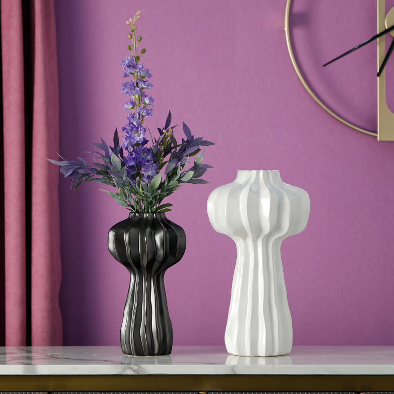 Modern Light Luxury Minimalist Creative Round Living Room Dried Flowers Flower Arrangement White Ceramic Vase Decoration Home Ornament
