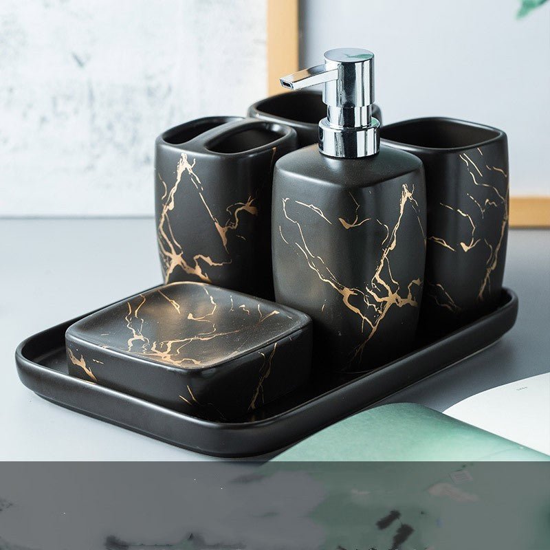 Ceramic Bathroom Set With Golden Marble Pattern - Max&Mark Home Decor