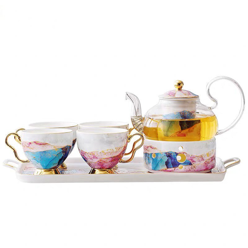 Ceramic Glass Flower Kettle with Tea Cup Set - Max&Mark Home Decor