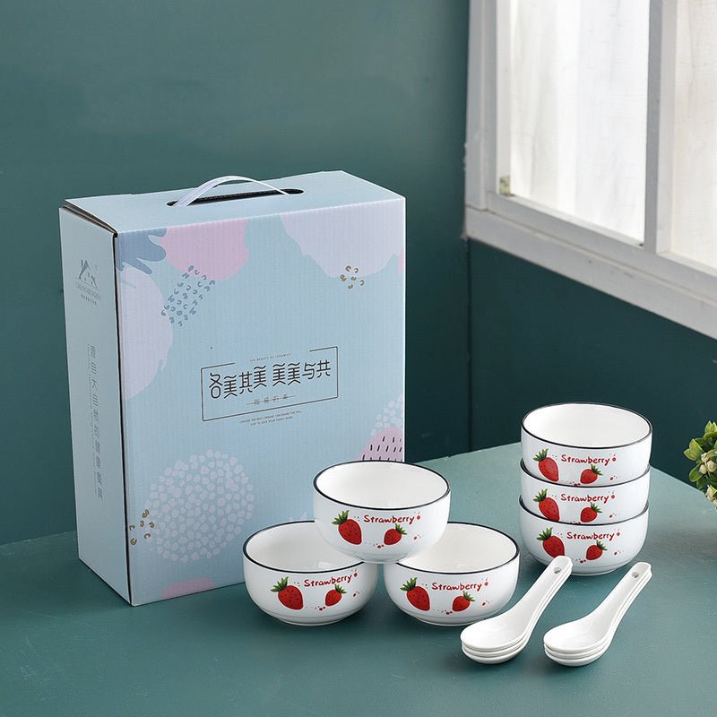 Ceramic Set Bowls With Spoon Strawberry - Max&Mark Home Decor