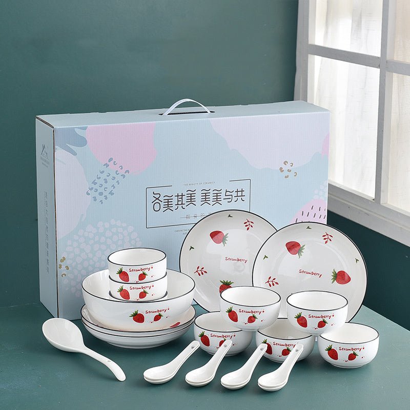 Ceramic Set Bowls With Spoon Strawberry - Max&Mark Home Decor