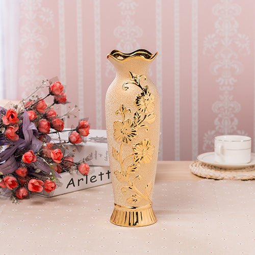 Ceramic Vase Desktop Office Decoration Vase Home Room Simple Chinese Floral Golden Ornaments - Max&Mark Home Decor