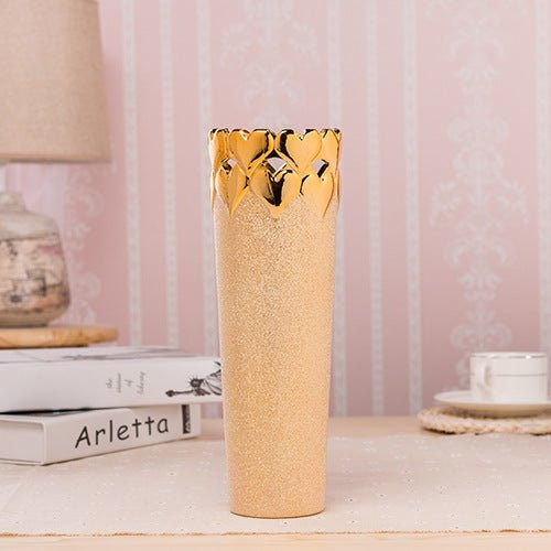 Ceramic Vase Desktop Office Decoration Vase Home Room Simple Chinese Floral Golden Ornaments - Max&Mark Home Decor