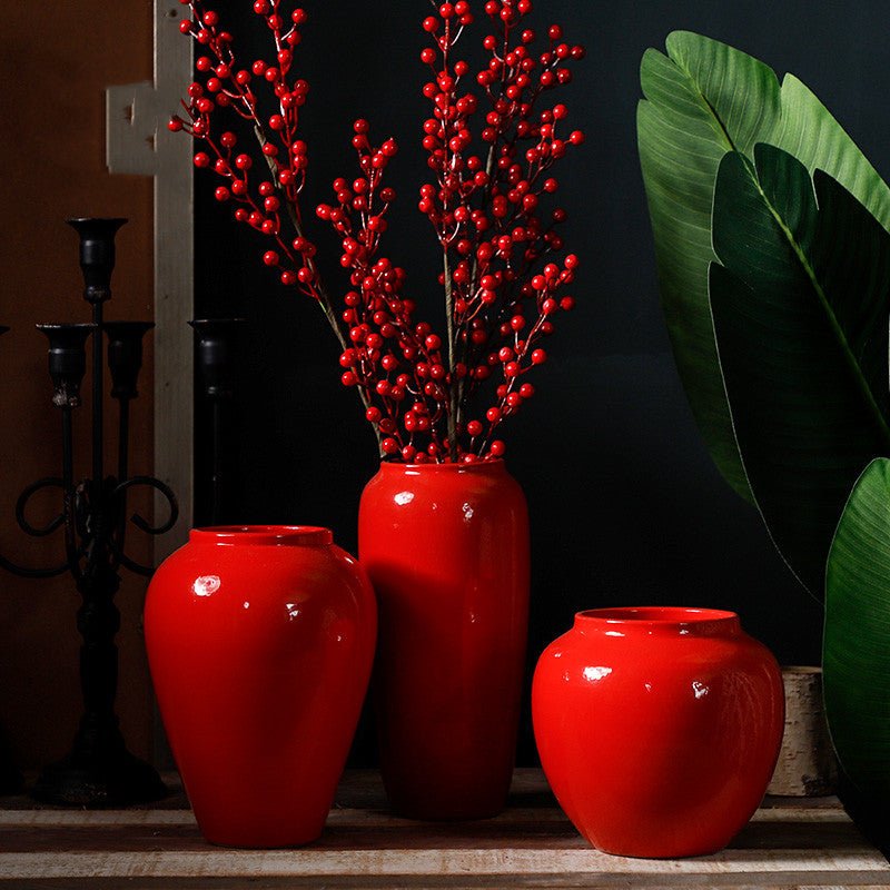 Classic Red Ceramic Countertop Vase Collection - Max&Mark Home Decor