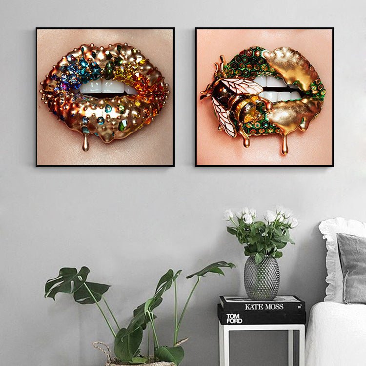 Creative Golden Bee Lips Art Decoration Painting Home Living Room Entrance - Max&Mark Home Decor