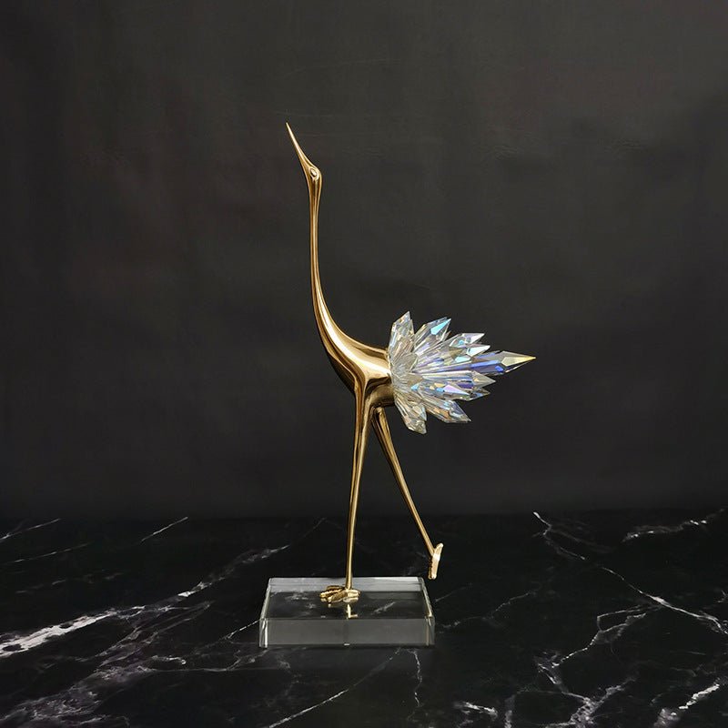 Crystal Feathered Copper Crane Statues - Max&Mark Home Decor