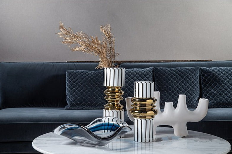 Nordic Light Luxury Golden Cylindrical Ceramic Flower Ornaments