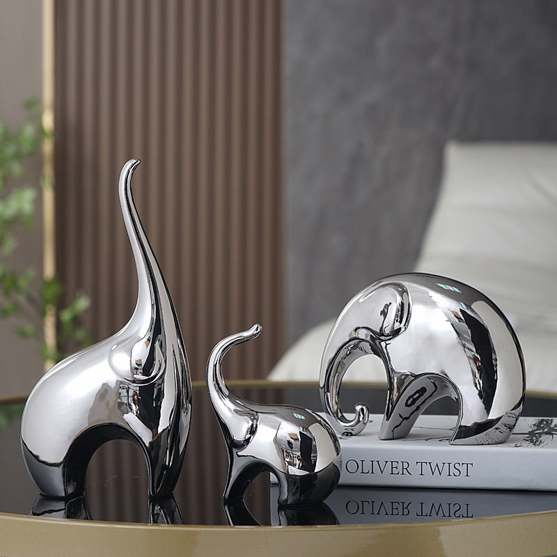Modern Light Luxury Silver Electroplated Elephant Ornaments Soft Decoration