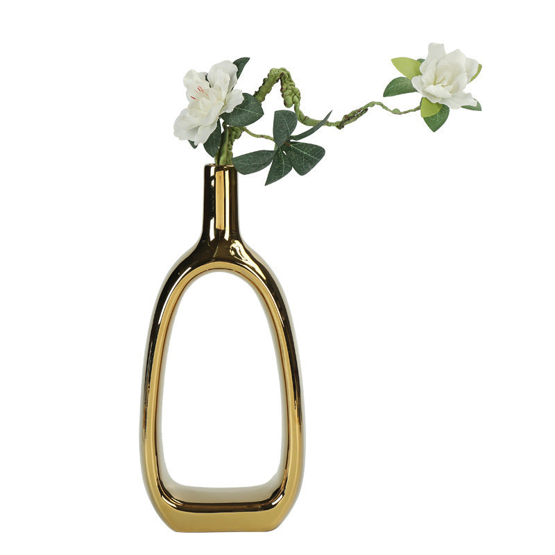 Nordic Modern Heart Hollow Ceramic Vase - Electroplated Elegance for Contemporary Decor