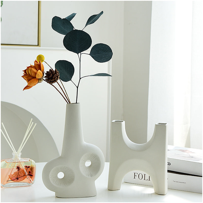 Whimsical Charm Ceramic White Vase