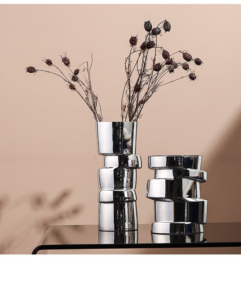 Electroplated Silver Geometric Glass Vase - Max&Mark Home Decor