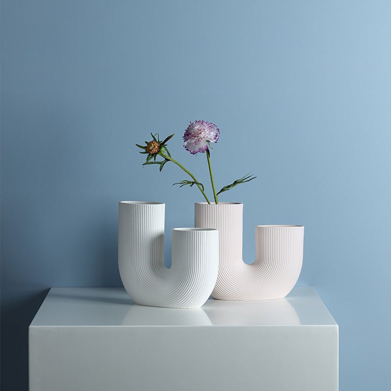 Elegance in U: Handmade Ceramic Vase with Geometric Stripes - Max&Mark Home Decor