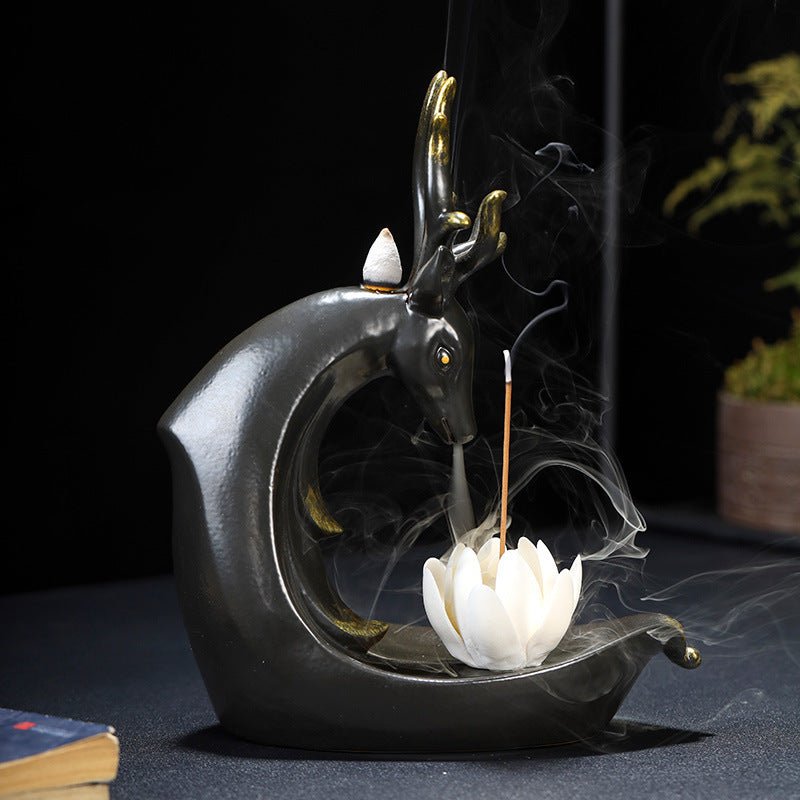 Elegant Ceramic Deer Incense Burner with Inverted Ornaments - Max&Mark Home Decor
