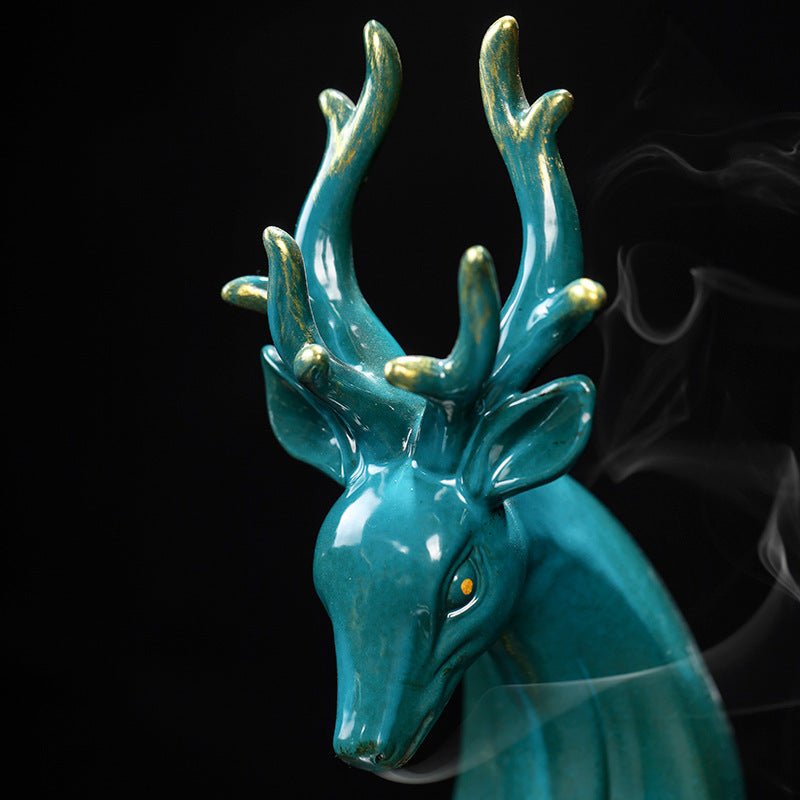 Elegant Ceramic Deer Incense Burner with Inverted Ornaments - Max&Mark Home Decor