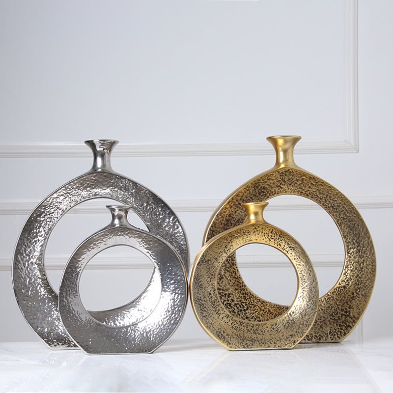 Elegant Circle Vase - Modern Ceramic and Electroplated Antique Finish for Living Room - Max&Mark Home Decor