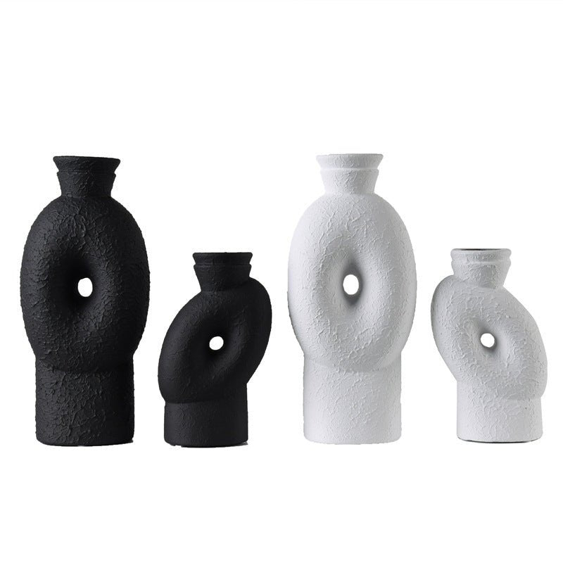Elegant Contrast Collection: Hand - Painted Ceramic Geometric Flower Vases - Max&Mark Home Decor