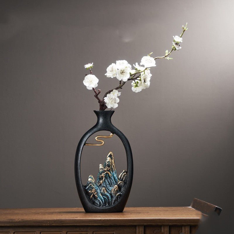 Elegant Resin Mountain View Vase – New Chinese Style Tabletop Decor - Max&Mark Home Decor