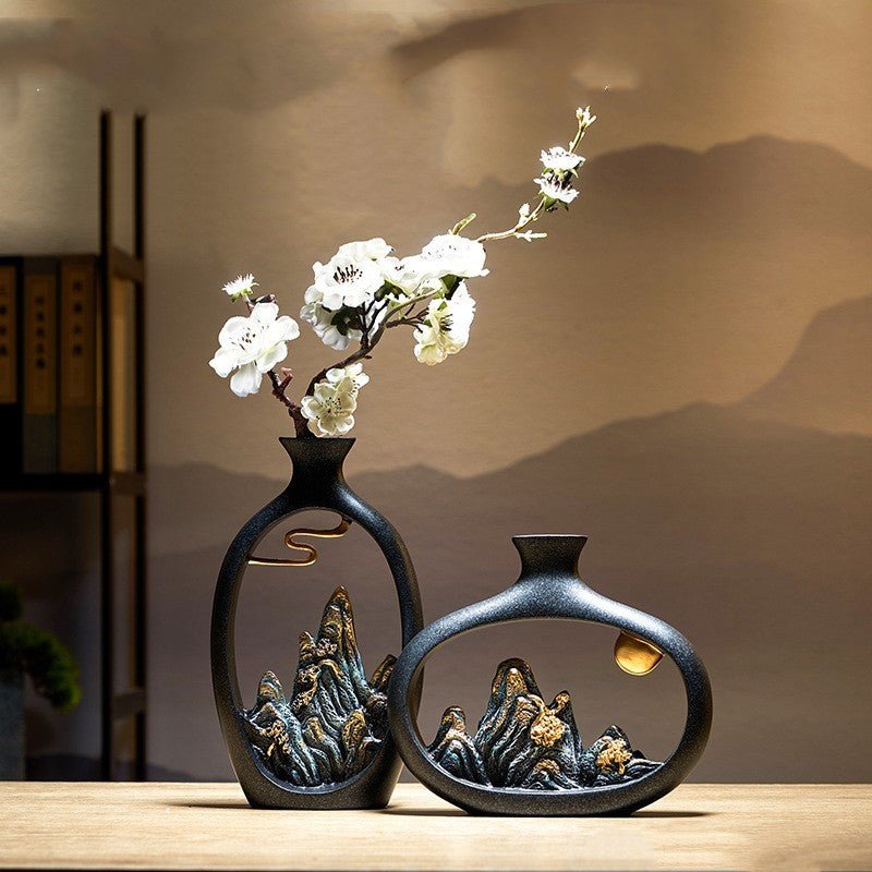 Elegant Resin Mountain View Vase – New Chinese Style Tabletop Decor - Max&Mark Home Decor