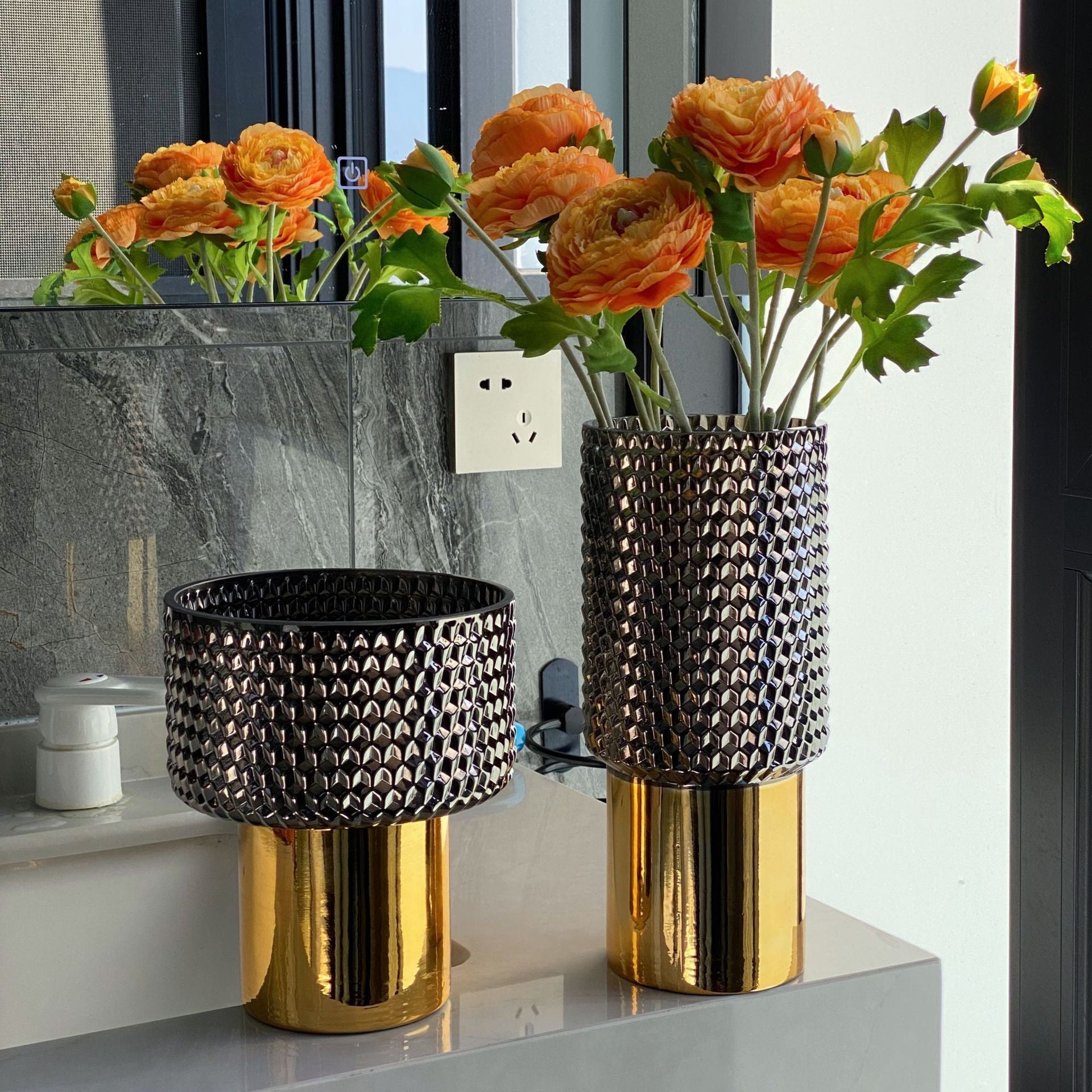 European Style Light Luxury Electroplated Golden Glass Vase Decoration - Max&Mark Home Decor