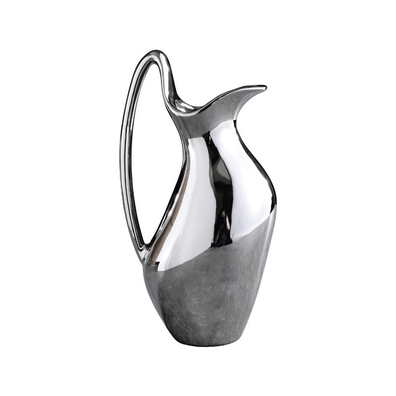 Silver Pot-shaped Ceramic Vase - Modern Living Room Decor
