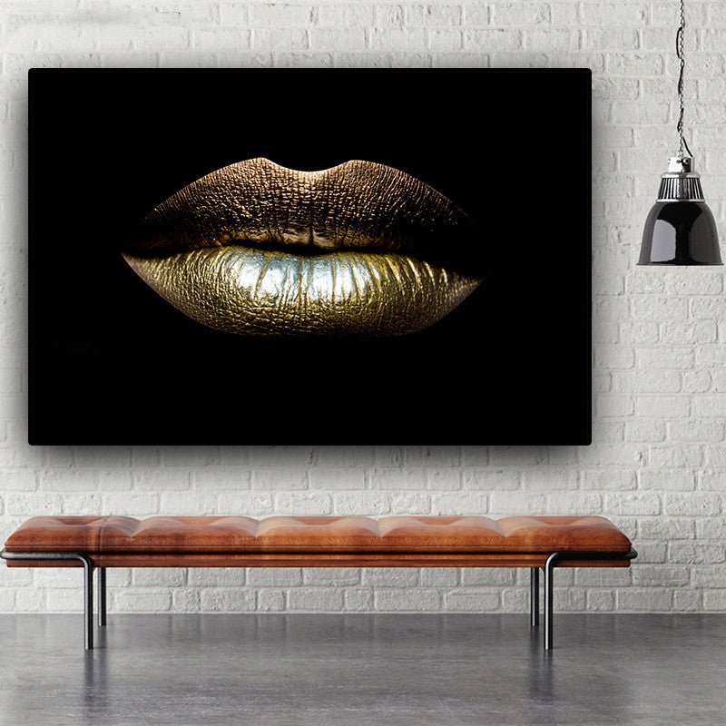 Golden Kiss - Frameless Black and Gold Lips Canvas Art - Max&Mark Home Decor