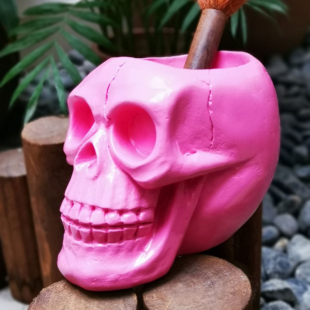 Gothic Elegance: Skull Sculpture Storage Container Pen Holder - Max&Mark Home Decor