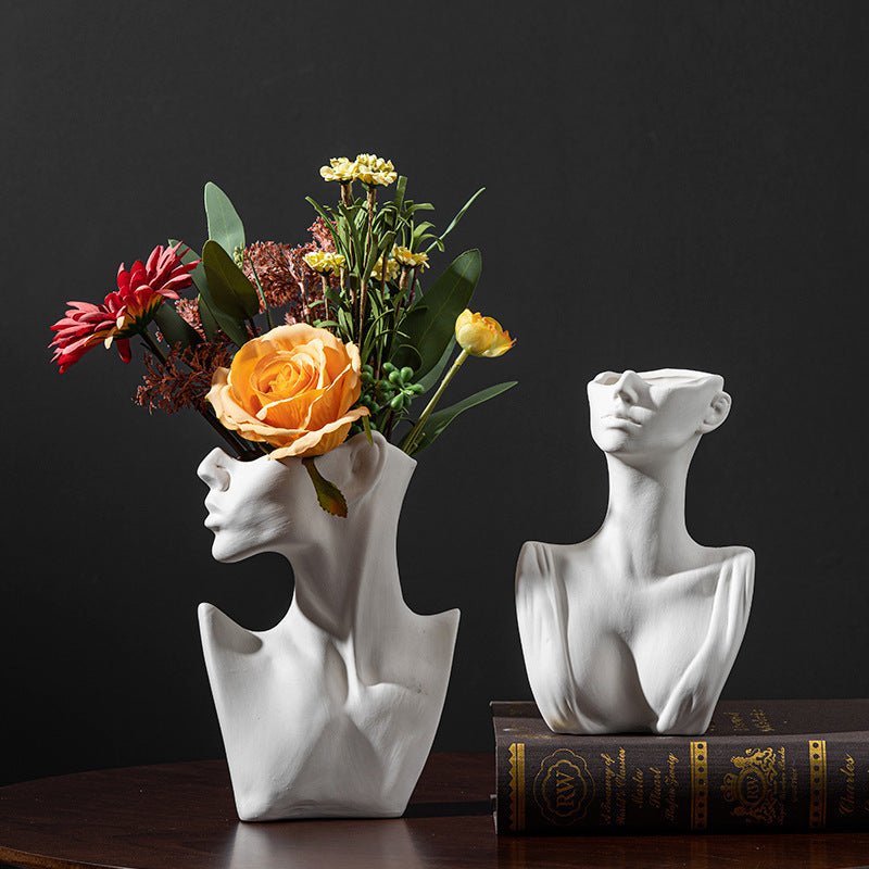 Half - body Portrait Vase Decoration Crafts Home Plain Burning White Model Room Ceramic Ornaments - Max&Mark Home Decor
