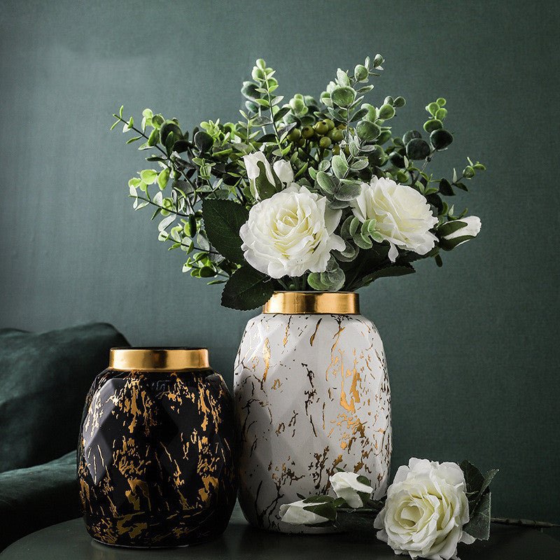 Handmade Marbled Black Ceramic and Hardware Vase - Max&Mark Home Decor